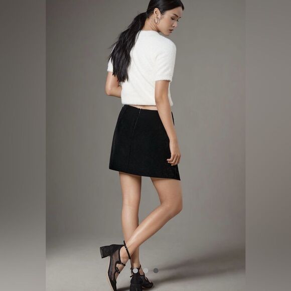 Anthropologie Avec Les Filles Black Velvet Rosette Tie Mini Skirt XS NWT - Picture 5 of 12